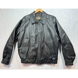 Members Only Leather Bomber Jacket Black Lined Coat Aviator Flight Men's Large L